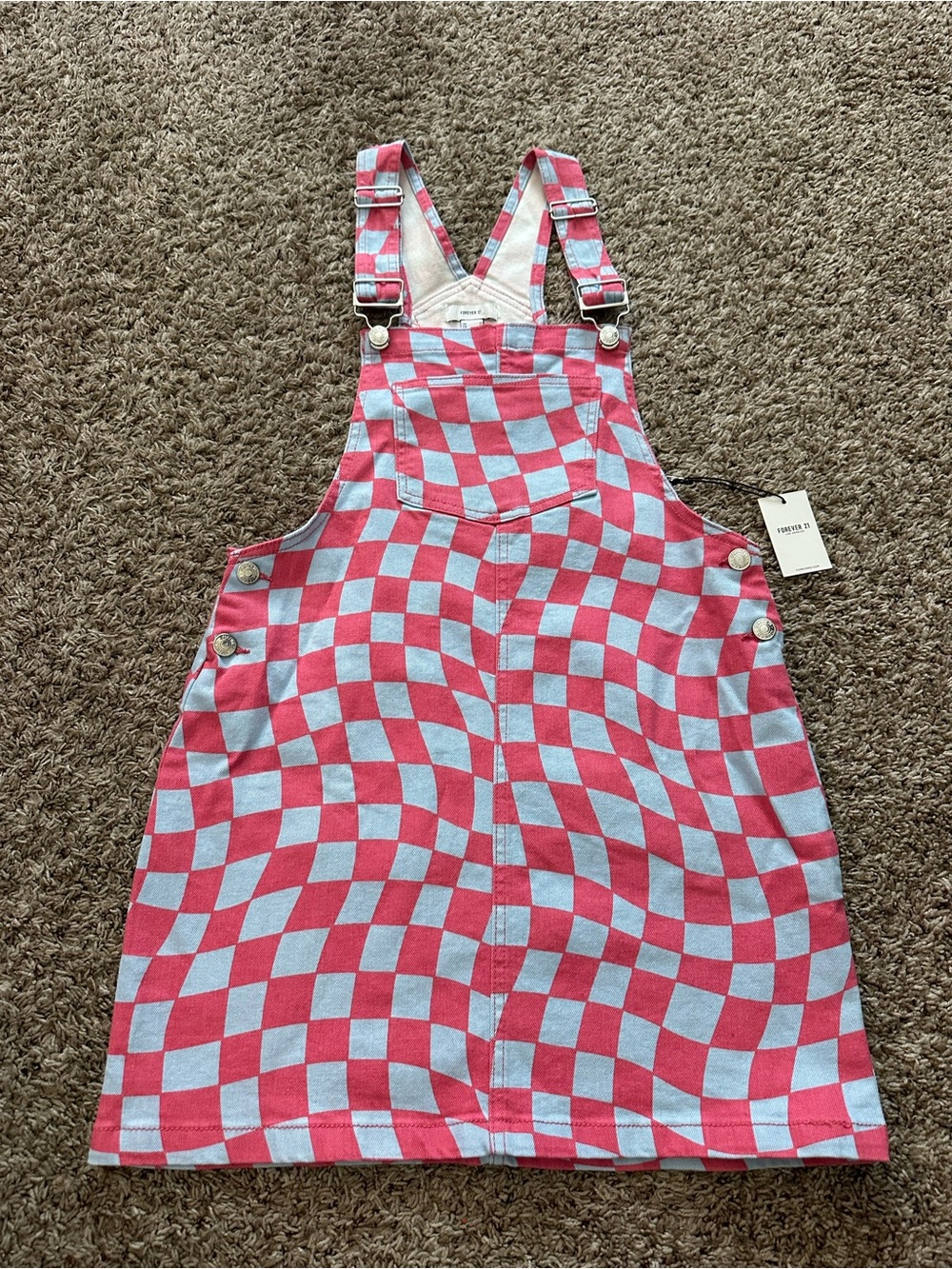 Checkerboard Pink & Light Blue Women’s  Overall Dress